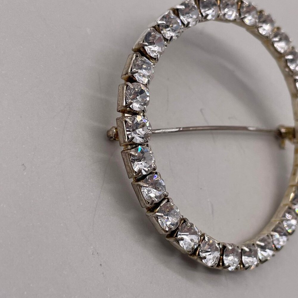 Round Circle Rhinestone Brooch Pin Gold Tone Party/Cocktail Elegant Soft Girl - Picture 3 of 5